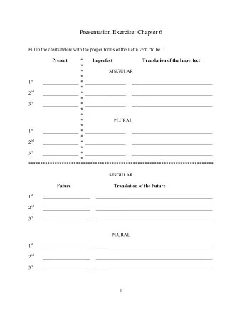 Presentation Exercise: Chapter 6 Fill in the charts below with the proper forms of the Latin verb