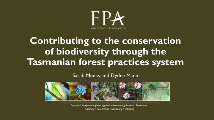 contributing to the conservation of biodiversity through