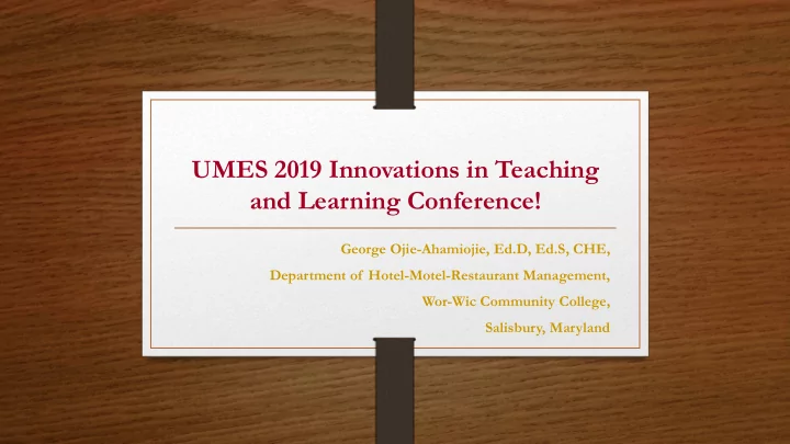 umes 2019 innovations in teaching