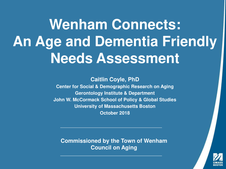 wenham connects an age and dementia friendly needs