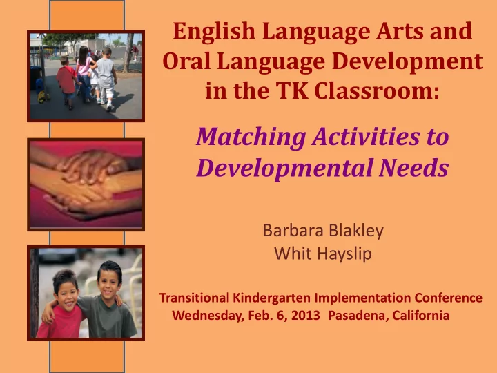 matching activities to developmental needs barbara