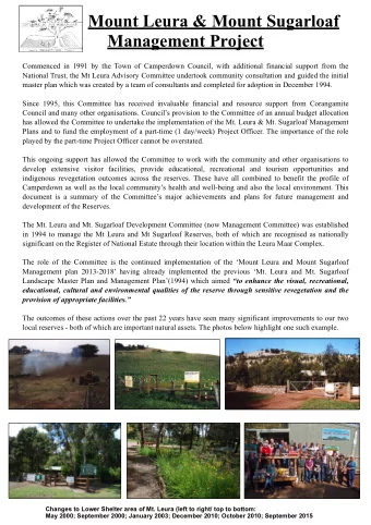 Management Project  Commenced in 1991 by the Town of Camperdown Council, with additional financial