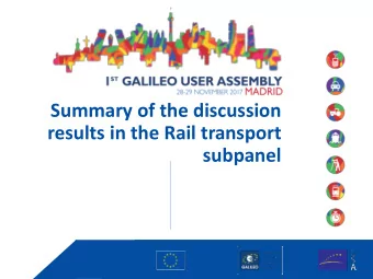 results in the Rail transport  subpanel  Agenda  Our recommendations for the User Requirements