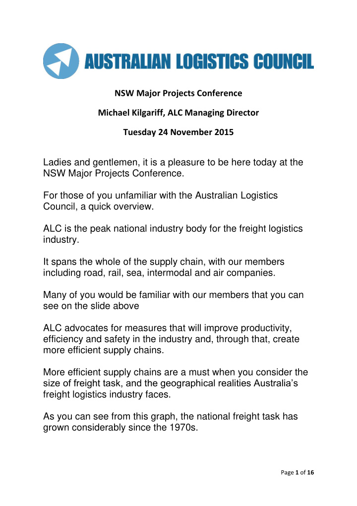 nsw major projects conference michael kilgariff alc