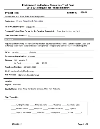 Environment and Natural Resources Trust Fund  2012-2013 Request for Proposals (RFP)  060-D  ENRTF