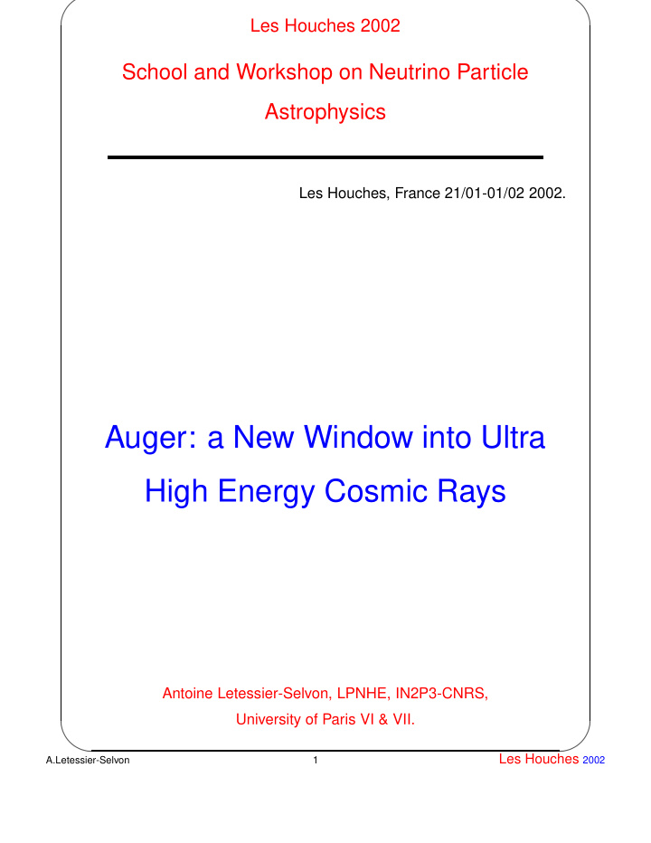 auger a new window into ultra high energy cosmic rays