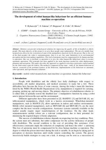 The development of robot human-like behaviour for an efficient human-  machine co-operation Y.
