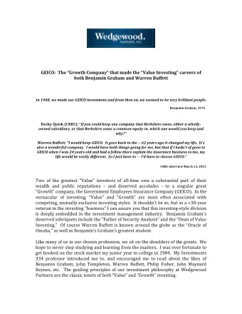 GEICO:  The Growth Company that made the Value Investing careers of  both Benjamin