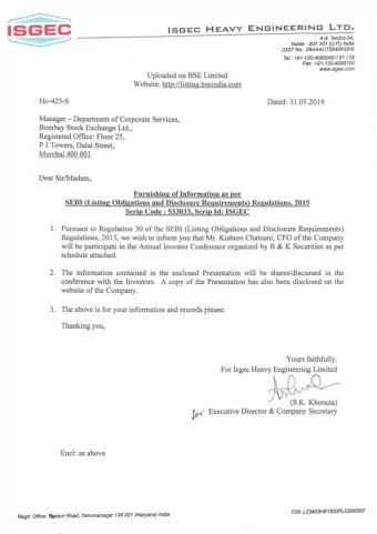~ ~ ~ ~ ISGEC ISGEC HEAVY ENGINEERING LTD.  A-4, Sector-24, Nolda 201 301 (U.P.) India  (GST No.: