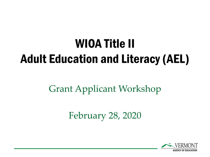 wioa title ii adult education and literacy ael