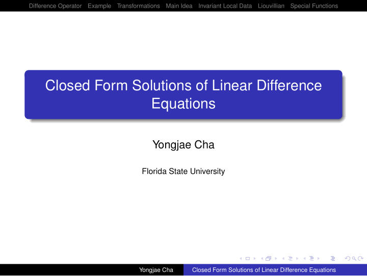 closed form solutions of linear difference equations