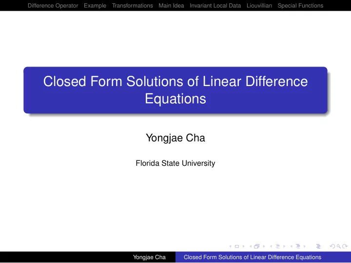 closed form solutions of linear difference equations