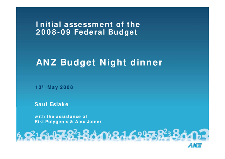 anz budget night dinner