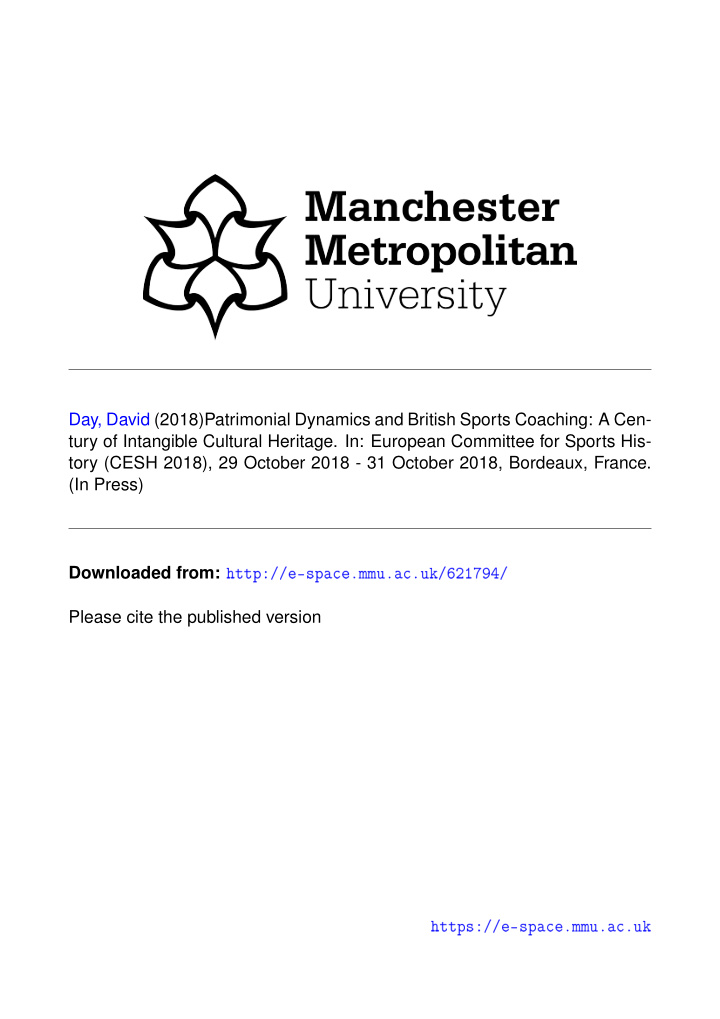 day david 2018 patrimonial dynamics and british sports