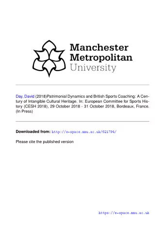Day, David (2018)Patrimonial Dynamics and British Sports Coaching: A Cen-  tury of Intangible