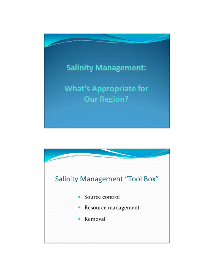 salinity management tool box