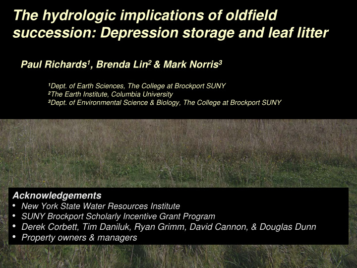 the hydrologic implications of oldfield succession