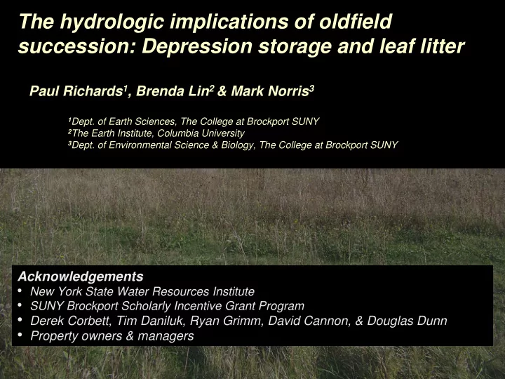 the hydrologic implications of oldfield succession