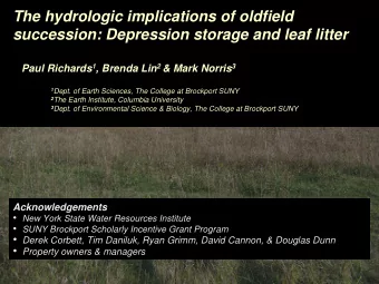 The hydrologic implications of oldfield  succession: Depression storage and leaf litter Paul