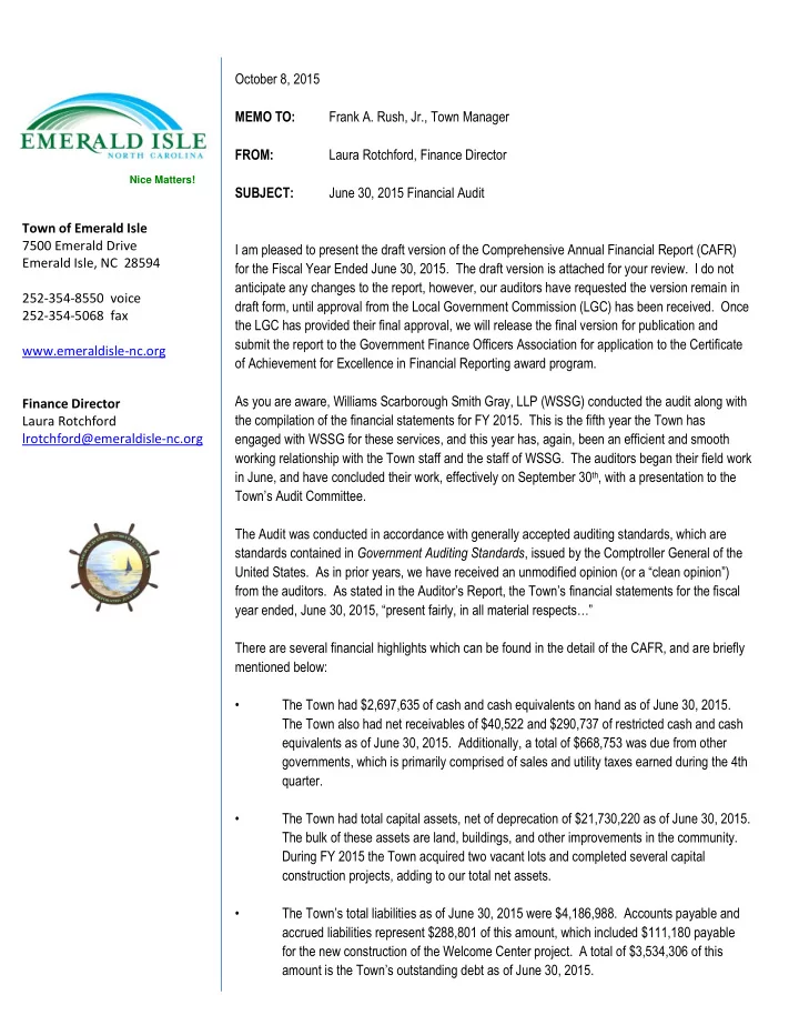 town of emerald isle 7500 emerald drive i am pleased to
