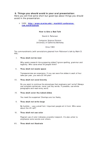 8 . Things you should avoid in your oral presentation:  Here you will find some short but good tips