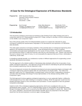 A Case for the Ontological Expression of E-Business Standards  Prepared for  EIDX Quarterly Meeting