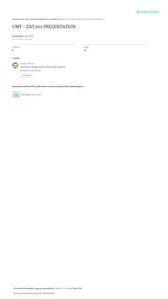 UMT - ZAT 001 PRESENTATION Presentation  April 2020  DOI: 10.13140/RG.2.2.25672.88323  CITATIONS