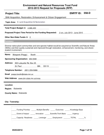 Environment and Natural Resources Trust Fund  2012-2013 Request for Proposals (RFP)  058-D  ENRTF