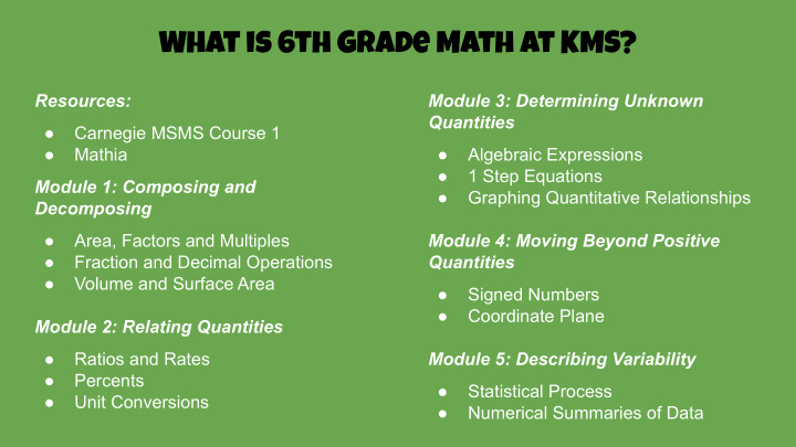 what is 6th grade math at kms