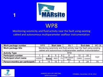 WP8  Monitoring seismicity and fluid activity near the fault using existing  cabled and autonomous