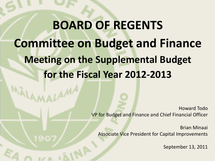 board of regents committee on budget and finance