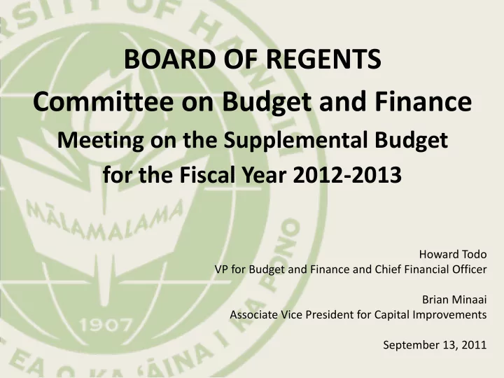 board of regents committee on budget and finance