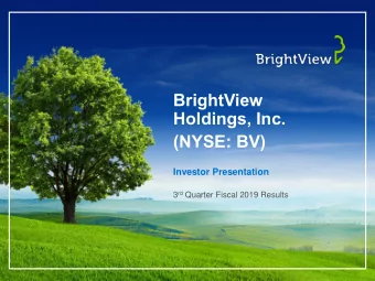 Holdings, Inc.  (NYSE: BV)  Investor Presentation 3 rd Quarter Fiscal 2019 Results  Disclaimer