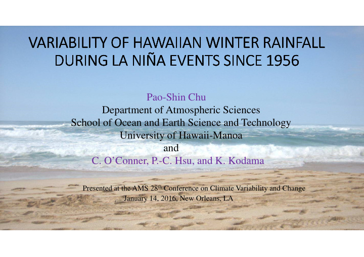variability of hawaiian winter rainfall variability of