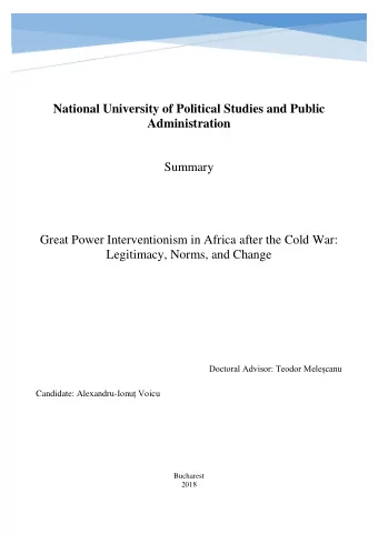 National University of Political Studies and Public Administration  Summary  Great Power