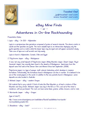 eBay Mine Finds  - or -  Adventures in On-line Rockhounding  Presentation Notes:  1. Lapis - eBay -