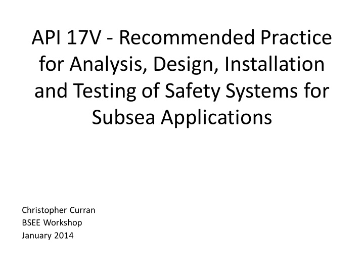 api 17v recommended practice for analysis design