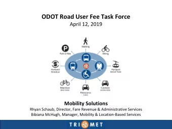 ODOT Road User Fee Task Force  April 12, 2019  Mobility Solutions  Rhyan Schaub, Director, Fare
