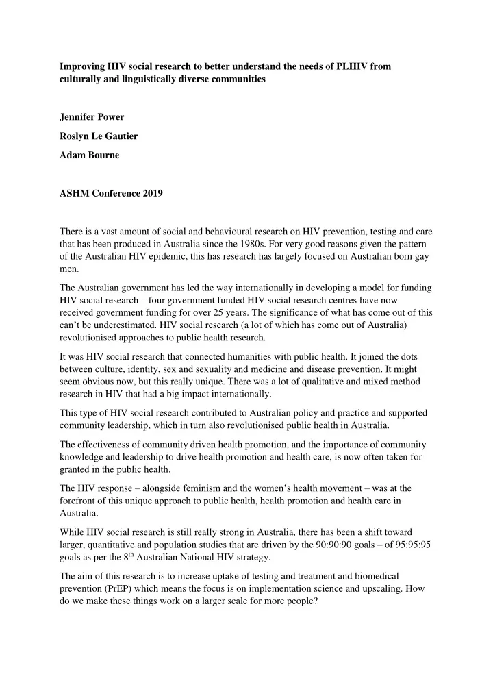improving hiv social research to better understand the