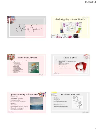 01/10/2018 Goal Mapping  Janice Deacon  Success is on Purpose  Cause &amp; Effect  There are