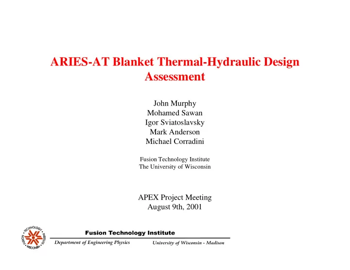 aries at blanket thermal hydraulic design assessment