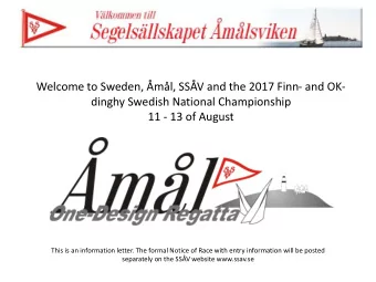 Welcome to Sweden, ml, SSV and the 2017 Finn- and OK-  dinghy Swedish National Championship