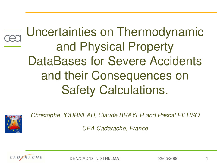 uncertainties on thermodynamic and physical property