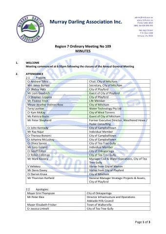 Murray Darling Association Inc. T (03) 5480 3805  ABN: 64 636 490 493  463 High Street  P.O. Box
