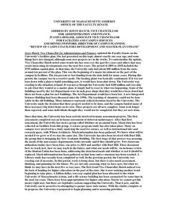 UNIVERSITY OF MASSACHUSETTS AMHERST  OFFICE OF THE FACULTY SENATE  ADDRESS BY JOYCE HATCH, VICE