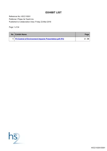 EXHIBIT LIST  Reference No: HOC/10001  Petitioner: Phase 2a Teach-ins  Published to Collaboration