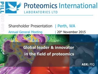 For personal use only  Shareholder Presentation | Perth, WA  Annual General Meeting | 20 th