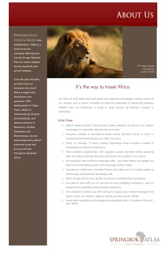 we have built our Its the way to travel Africa  business into one of  Africas largest and