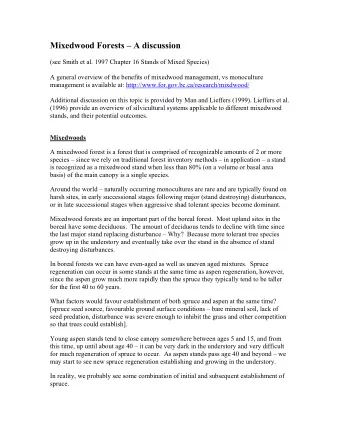 Mixedwood Forests  A discussion  (see Smith et al. 1997 Chapter 16 Stands of Mixed Species)  A