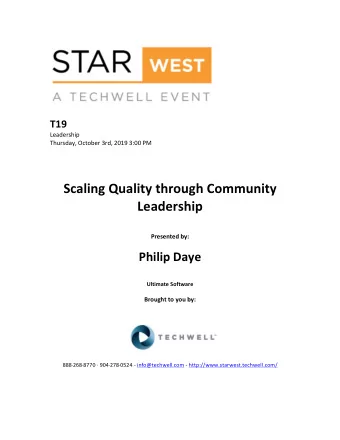 Scaling  Quality  through  Community    Leadership     Presented  by: